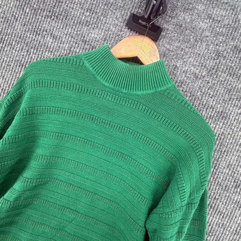 Loft Sweater Womens Size M Green Excellent Mock Neck Ribbed Knit Cotton Blend